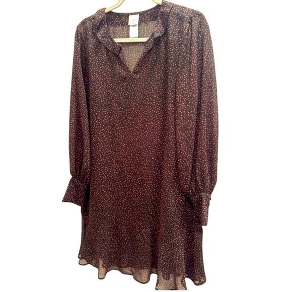 Cabi Pink Prowl Dress-Black w/ Pink Dots- Sheer Long Sleeves-Knee Length-Sz Med - Picture 1 of 10